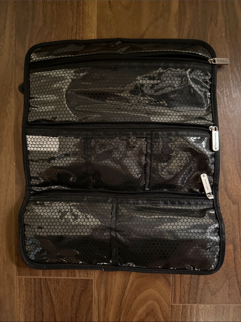 Travelon Black Hanging Toiletry Organizer with Clear plastic Pockets